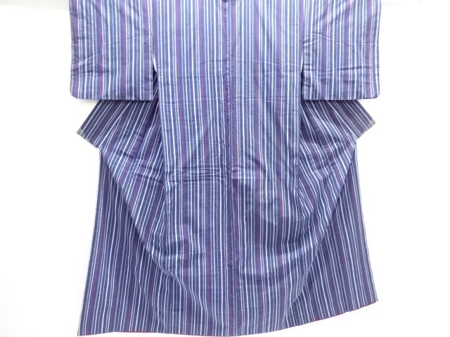 JAPANESE KIMONO / ANTIQUE KIMONO / TAISHO ROMAN STYLE / TSUMUGI / WOVEN STRIPE